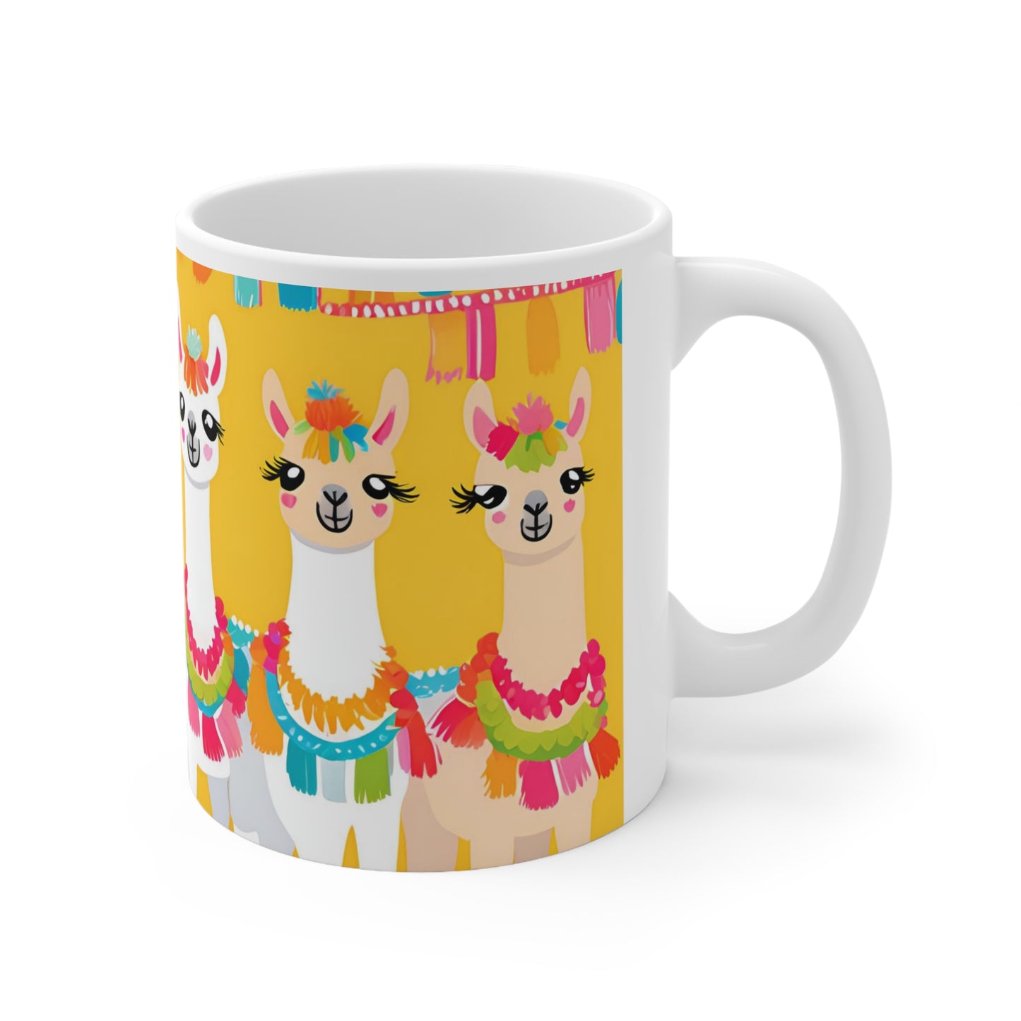 Playful Llama 4 White Ceramic Mug 11oz
