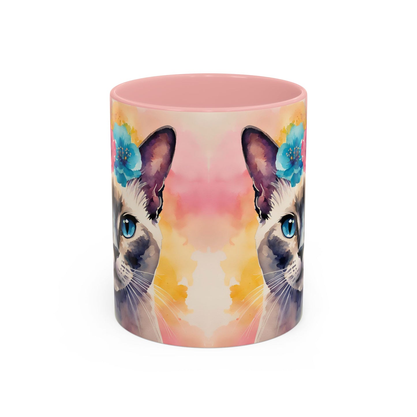 Floral Siamese Cat 04 Accent Coffee Mug - 11oz Perfect for Cat Lovers & Gifts