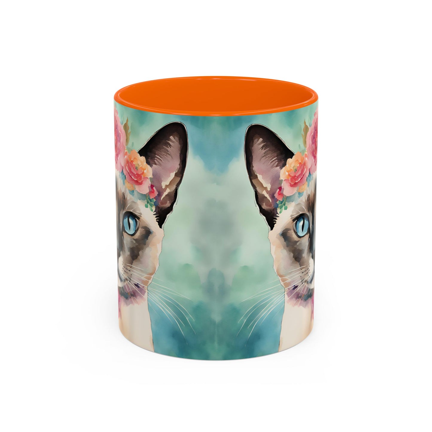 Floral Siamese Cat 01 Accent Coffee Mug - 11oz Perfect for Cat Lovers & Gifts