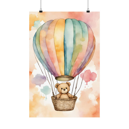 Nursery Teddy in a Hot Air Ballon 1 Matte Vertical Posters