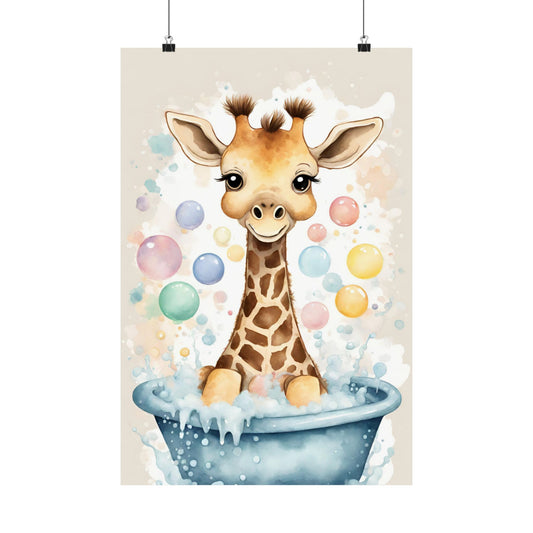 Nursery Giraffe in the Bath 1 Matte Vertical Posters