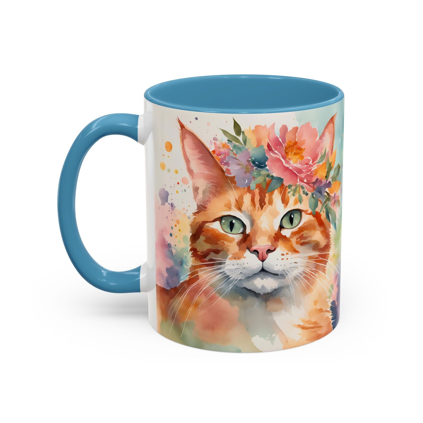 Floral Ginger Cat 02 Accent Coffee Mug - 11oz Perfect for Cat Lovers & Gifts