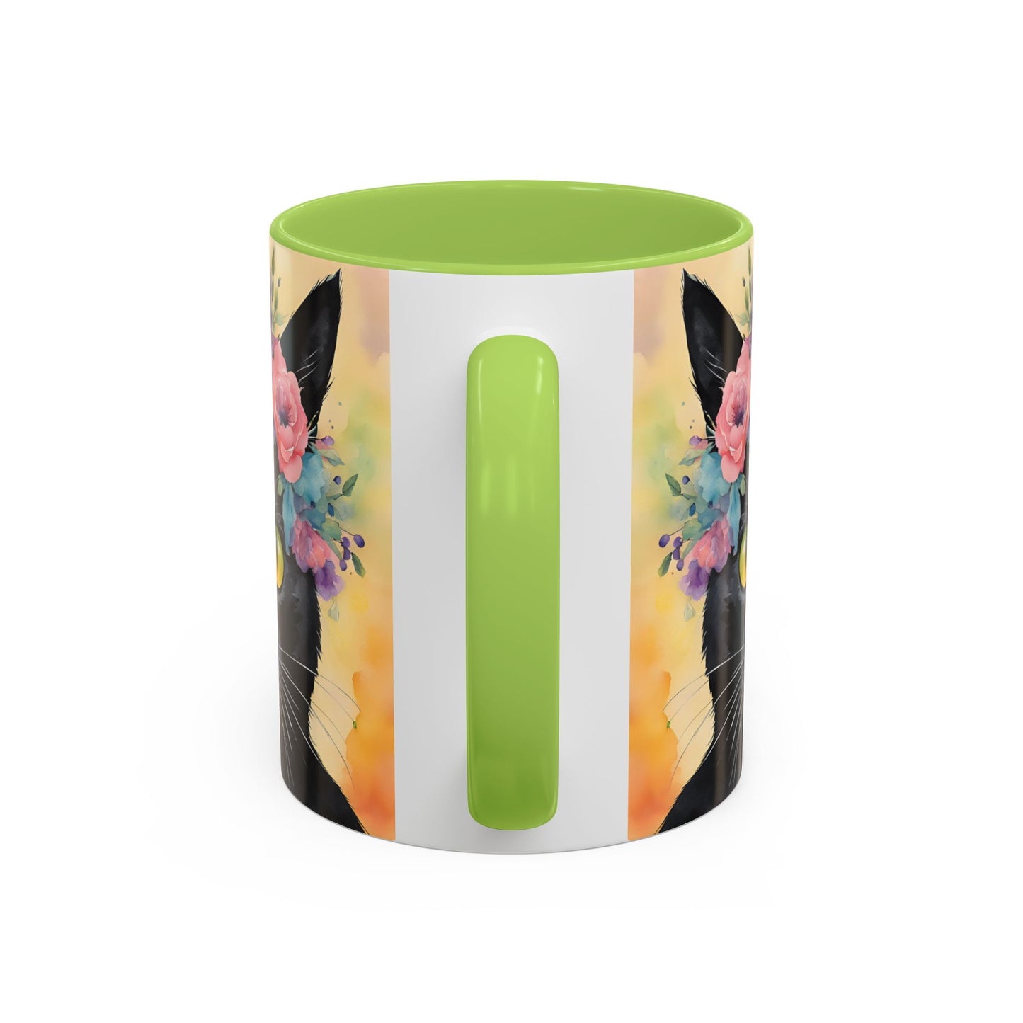 Floral Black Cat 02 Accent Coffee Mug - 11oz Perfect for Cat Lovers & Gifts