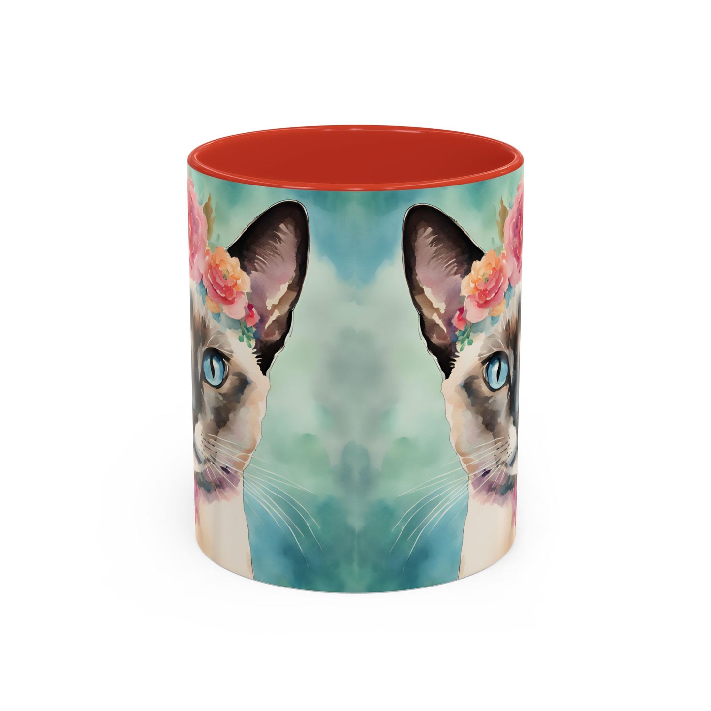 Floral Siamese Cat 01 Accent Coffee Mug - 11oz Perfect for Cat Lovers & Gifts