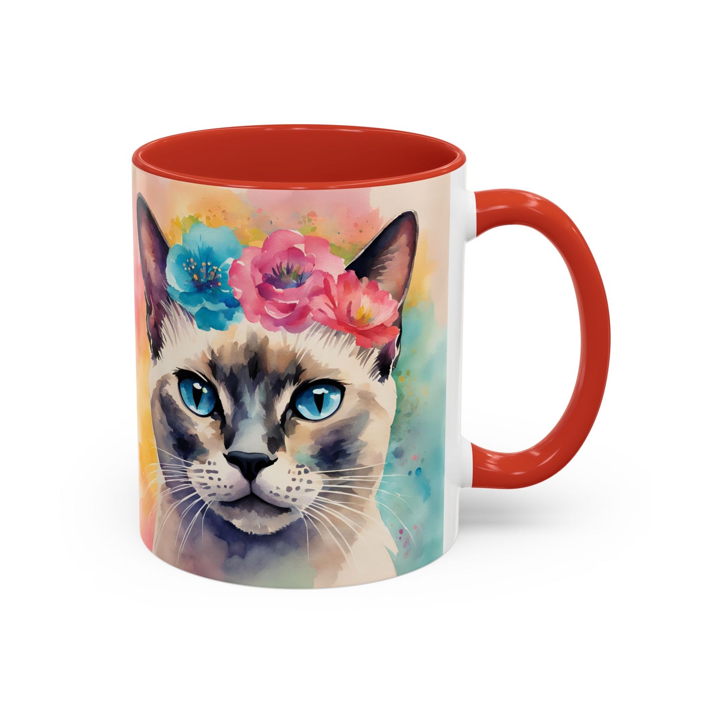 Floral Siamese Cat 04 Accent Coffee Mug - 11oz Perfect for Cat Lovers & Gifts
