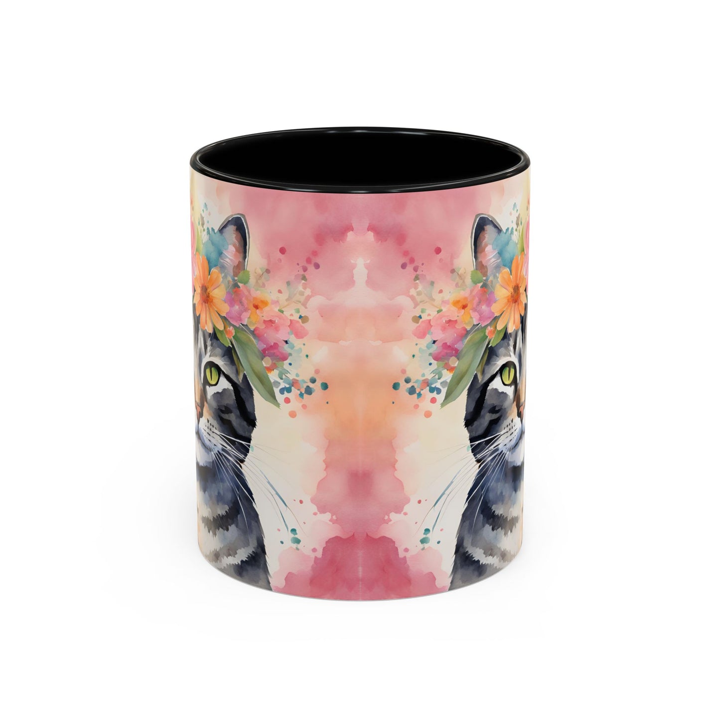 Floral Tabby Cat 02 Accent Coffee Mug - 11oz Perfect for Cat Lovers & Gifts