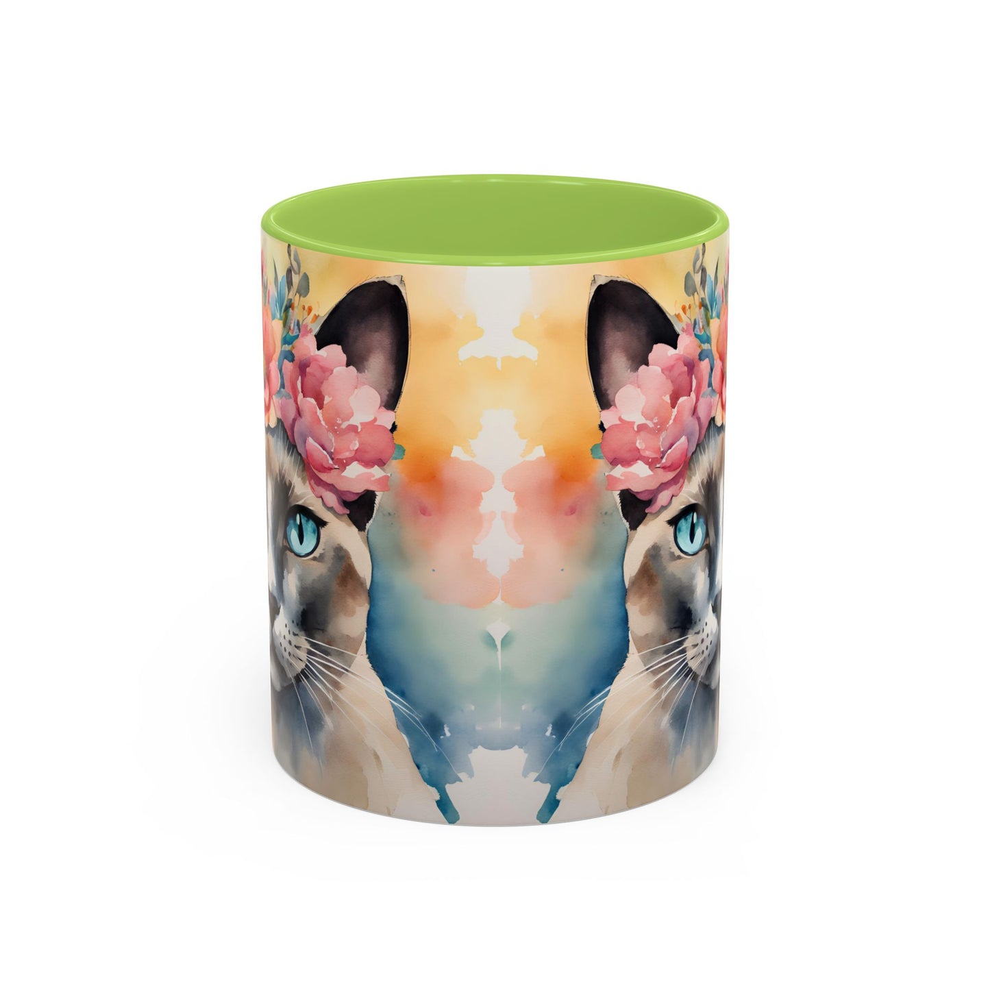 Floral Siamese Cat 02 Accent Coffee Mug - 11oz Perfect for Cat Lovers & Gifts