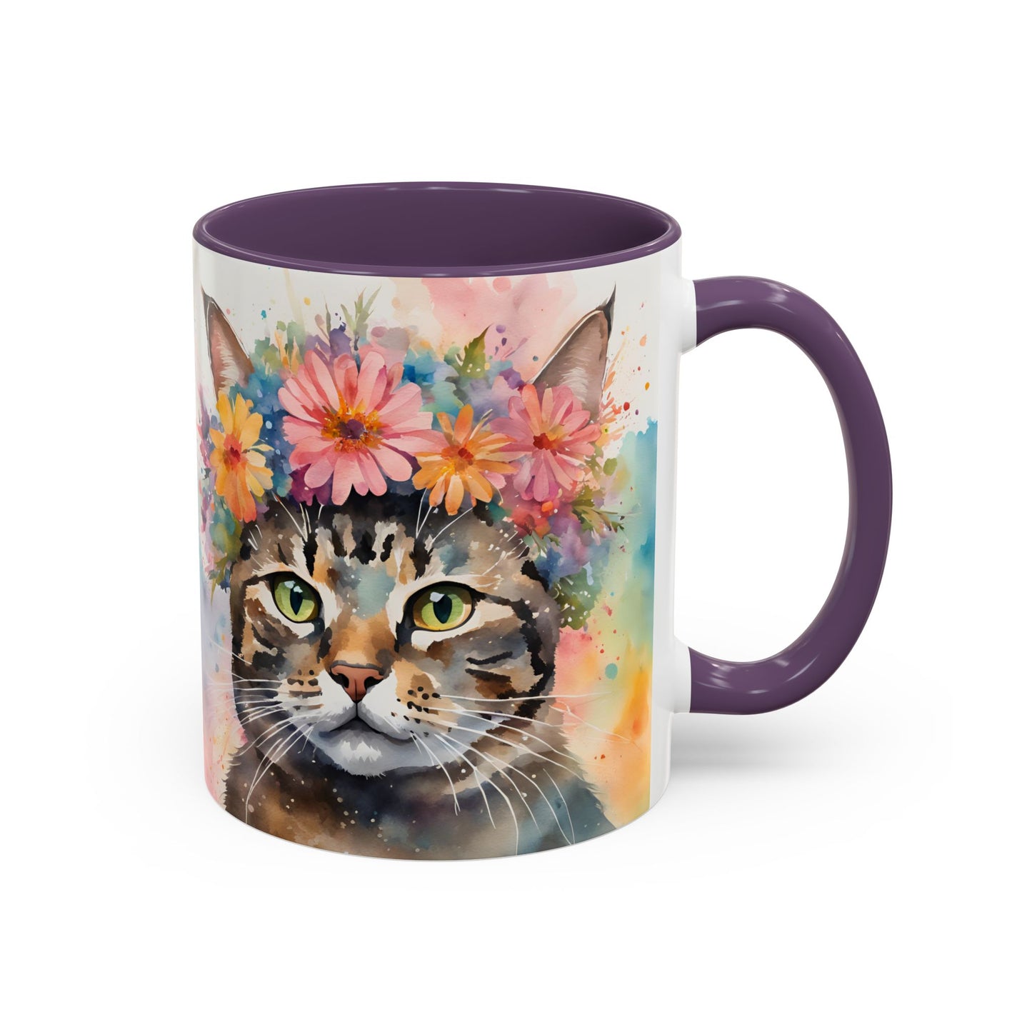 Floral Tabby Cat 03 Accent Coffee Mug - 11oz Perfect for Cat Lovers & Gifts