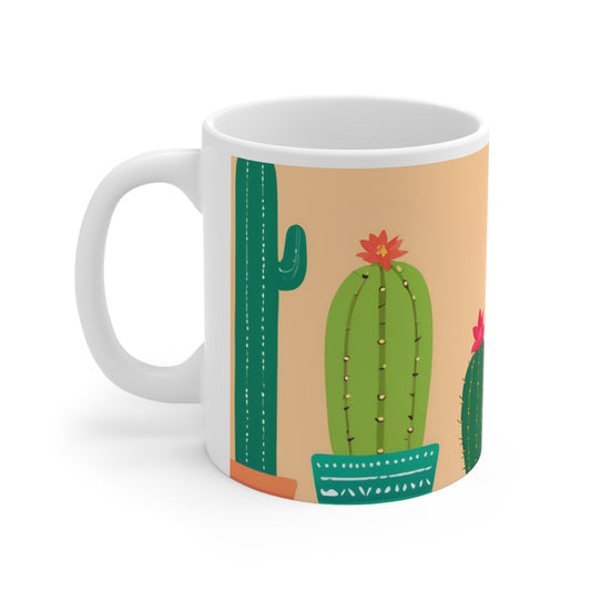 Playful Cacti 4 White Ceramic Mug 11oz