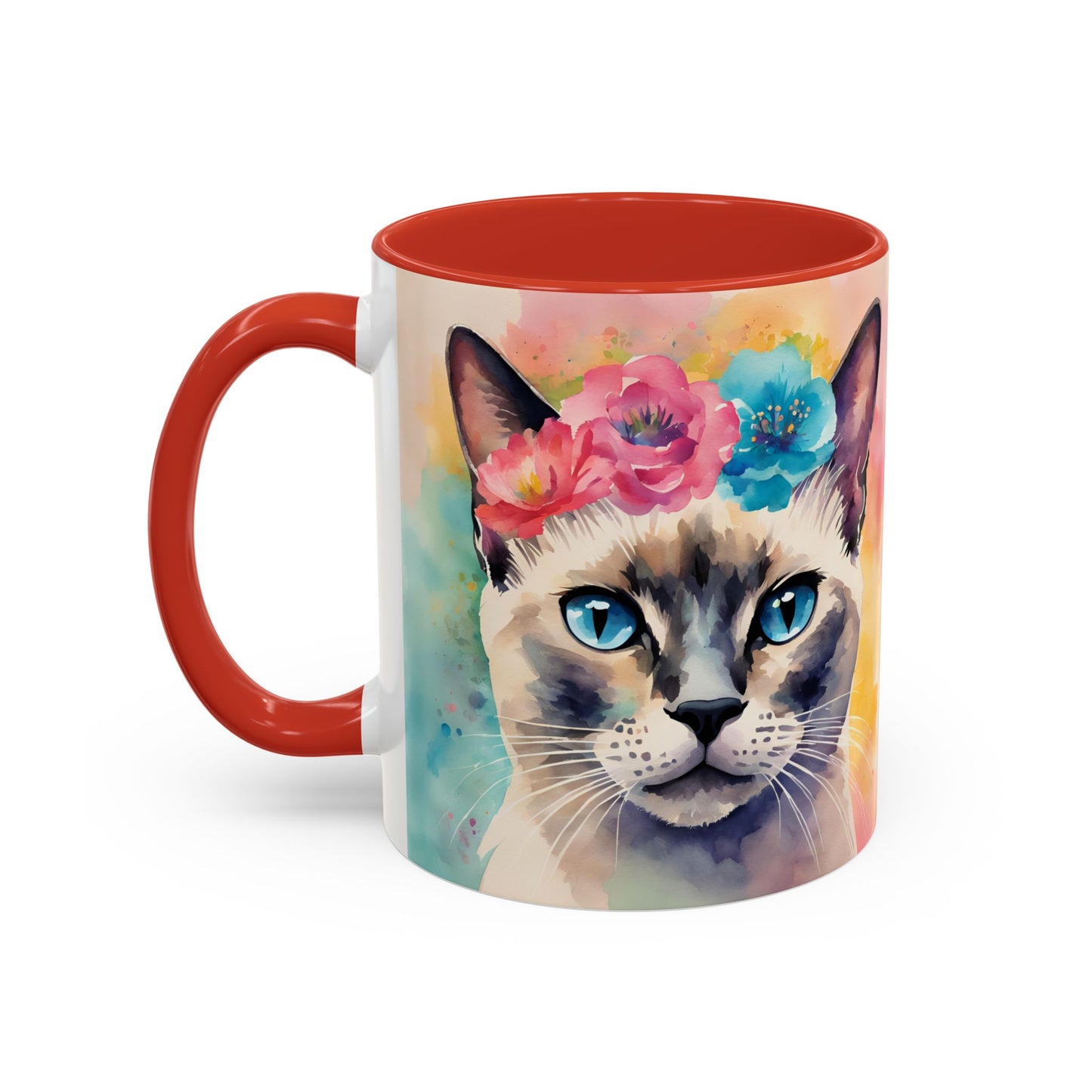 Floral Siamese Cat 04 Accent Coffee Mug - 11oz Perfect for Cat Lovers & Gifts