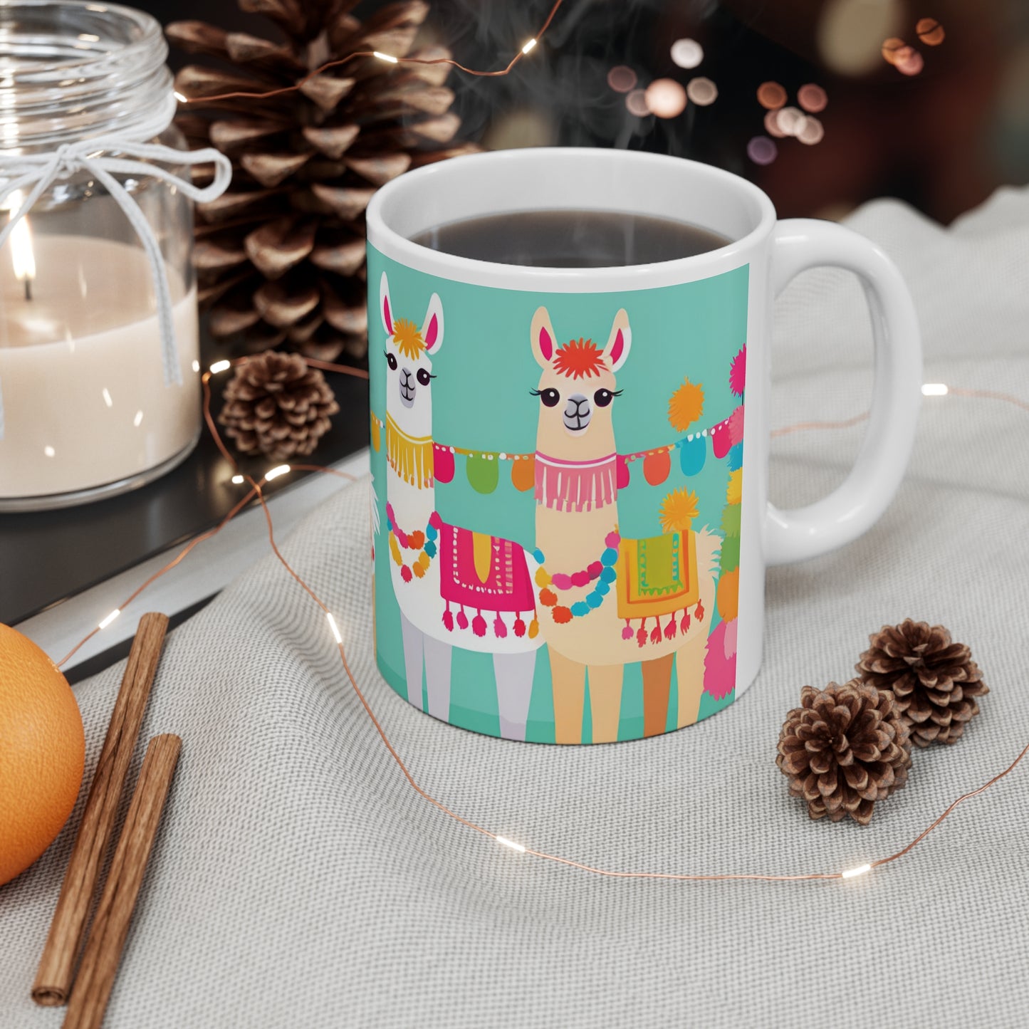 Playful Llama 5 White Ceramic Mug 11oz