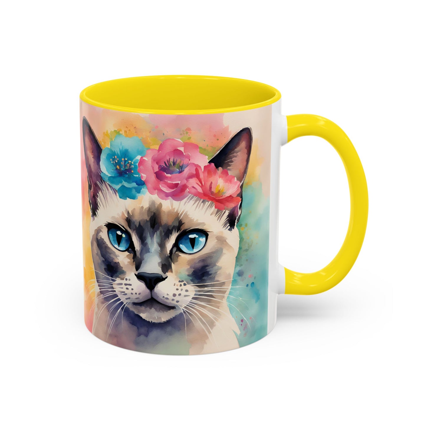 Floral Siamese Cat 04 Accent Coffee Mug - 11oz Perfect for Cat Lovers & Gifts