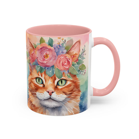 Floral Ginger Cat 01 Accent Coffee Mug - 11oz Perfect for Cat Lovers & Gifts