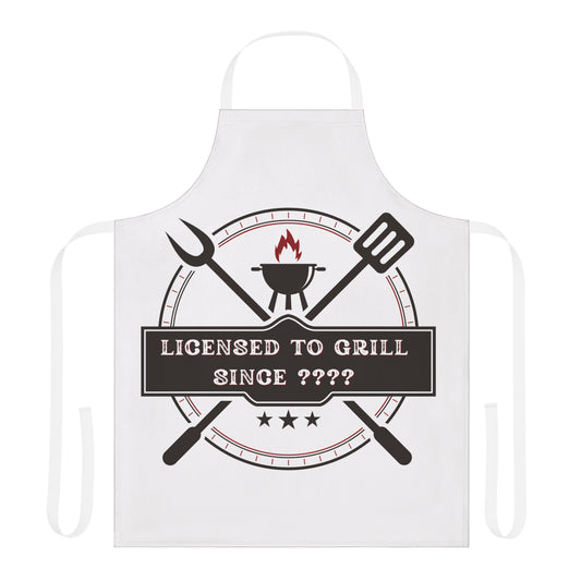 (Personizable) Licensed To Grill Since (????) Funny BBQ Themed Apron 5-Color Straps