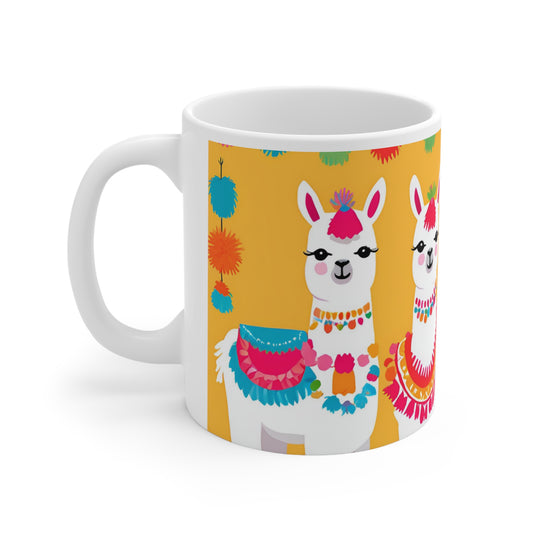 Playful Llama 7 White Ceramic Mug 11oz
