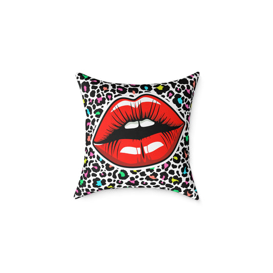 Multicoloured Cheetah Lips Poly Pillow