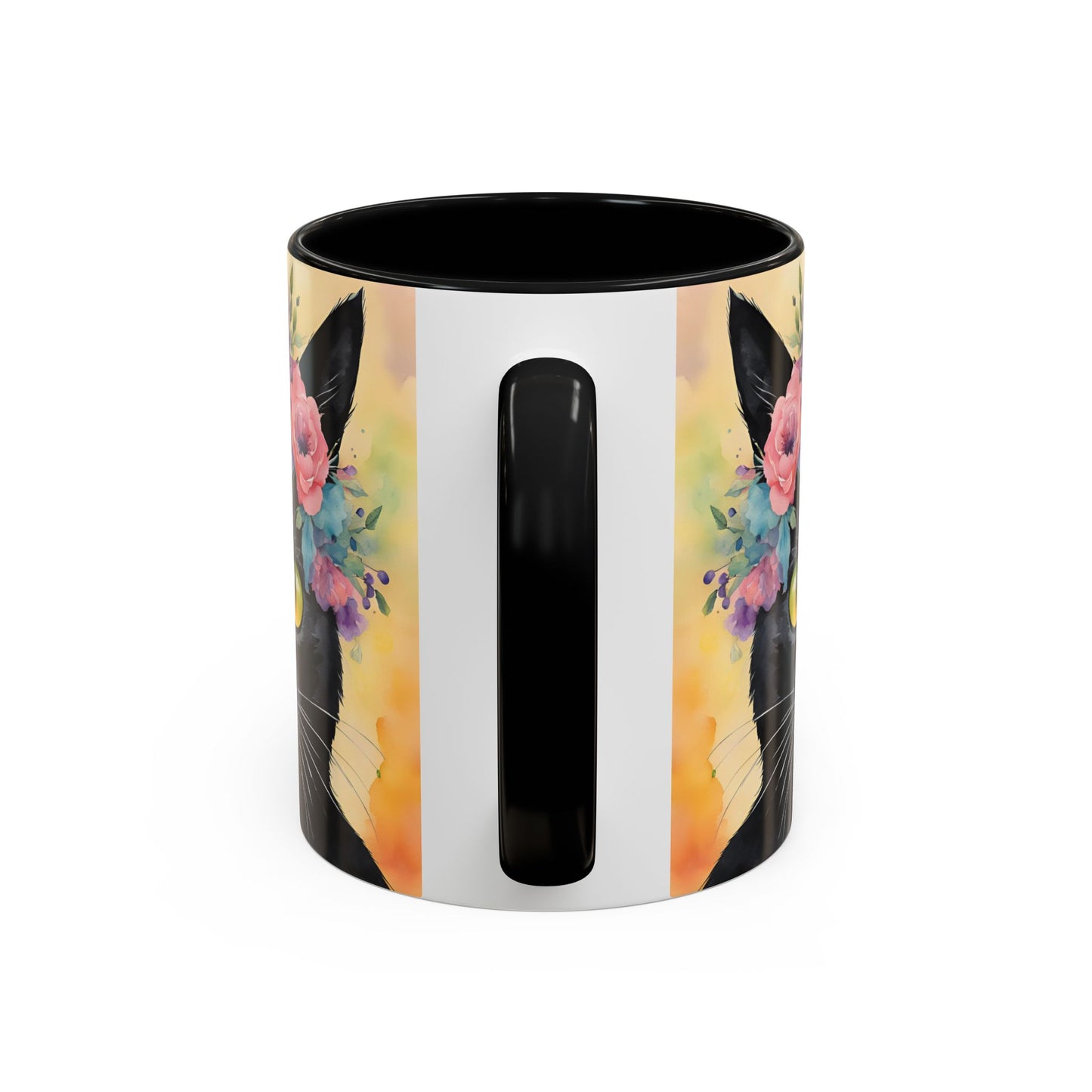 Floral Black Cat 02 Accent Coffee Mug - 11oz Perfect for Cat Lovers & Gifts