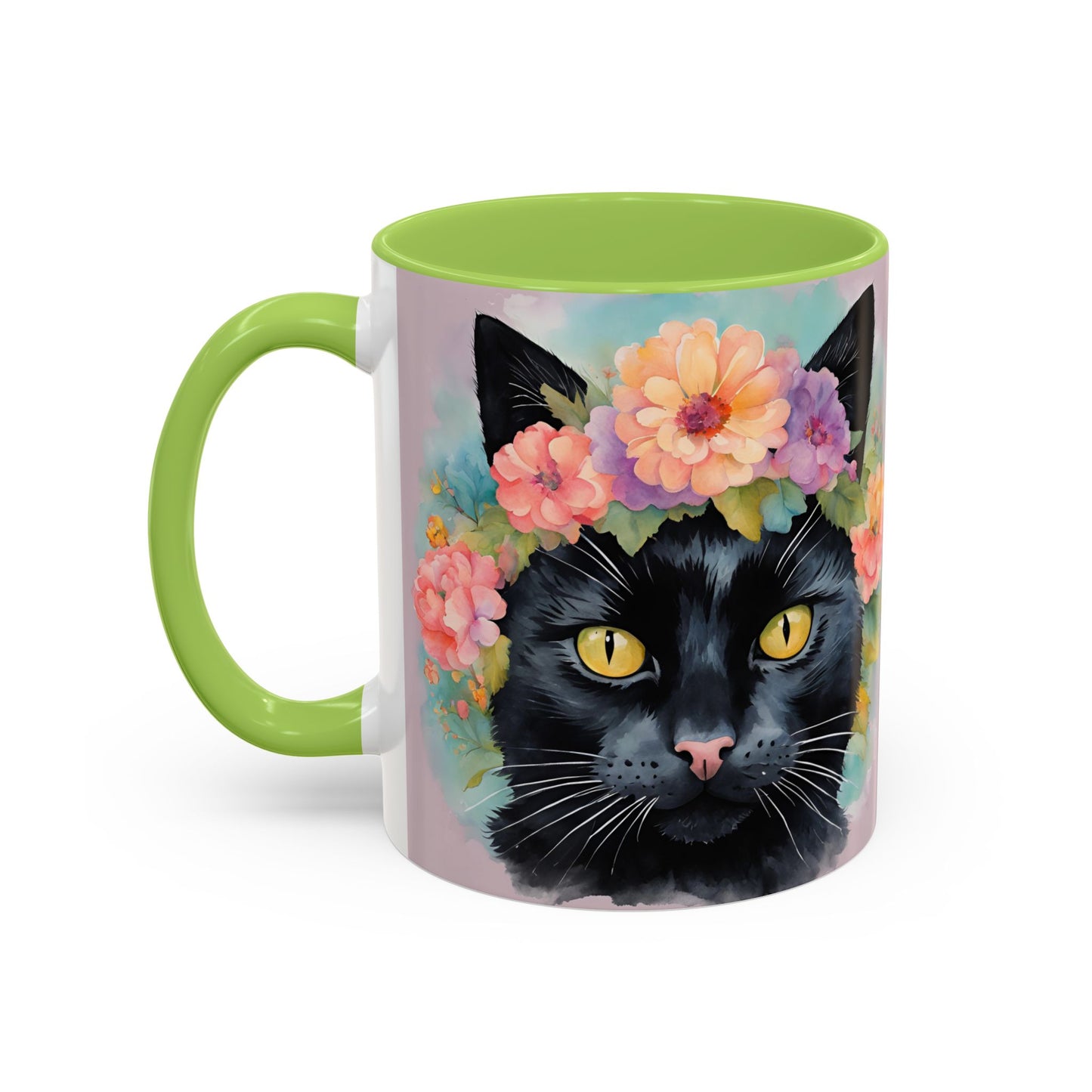 Floral Black Cat 01 Accent Coffee Mug - 11oz Perfect for Cat Lovers & Gifts