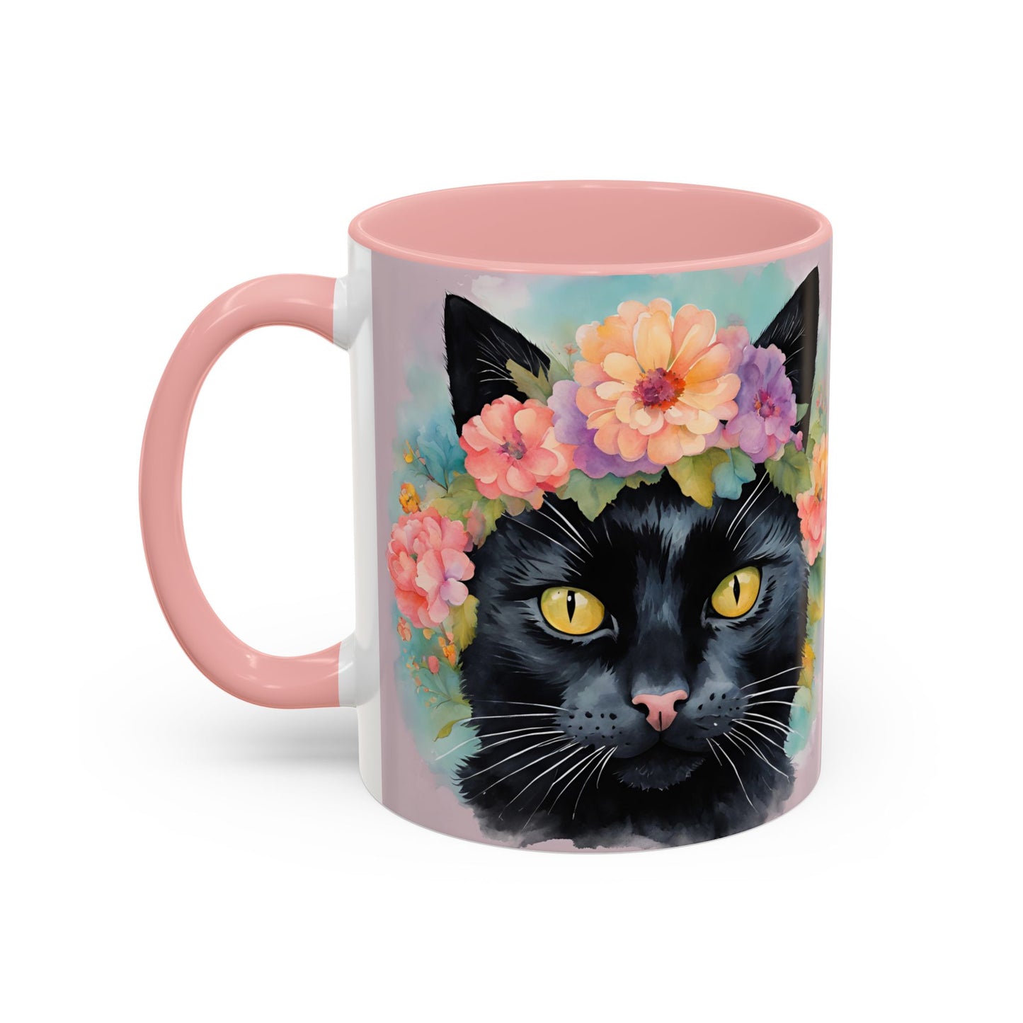 Floral Black Cat 01 Accent Coffee Mug - 11oz Perfect for Cat Lovers & Gifts