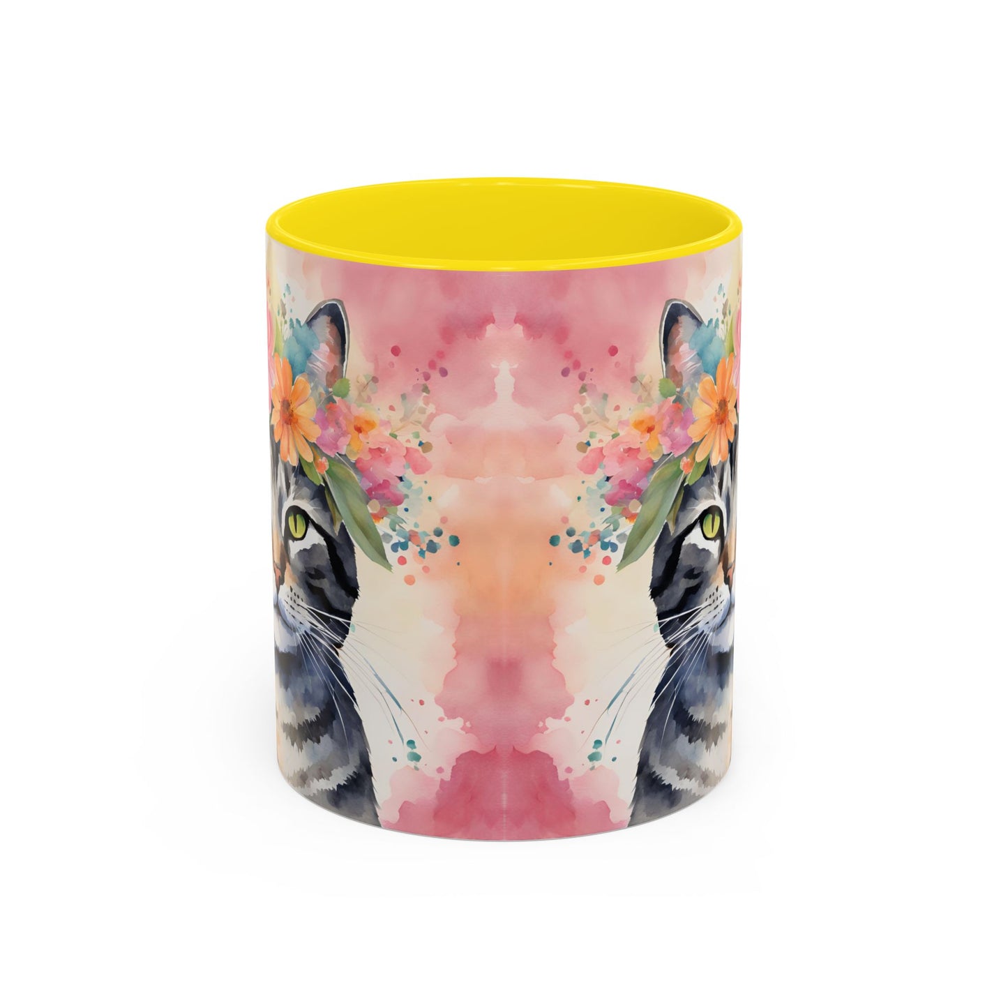 Floral Tabby Cat 02 Accent Coffee Mug - 11oz Perfect for Cat Lovers & Gifts