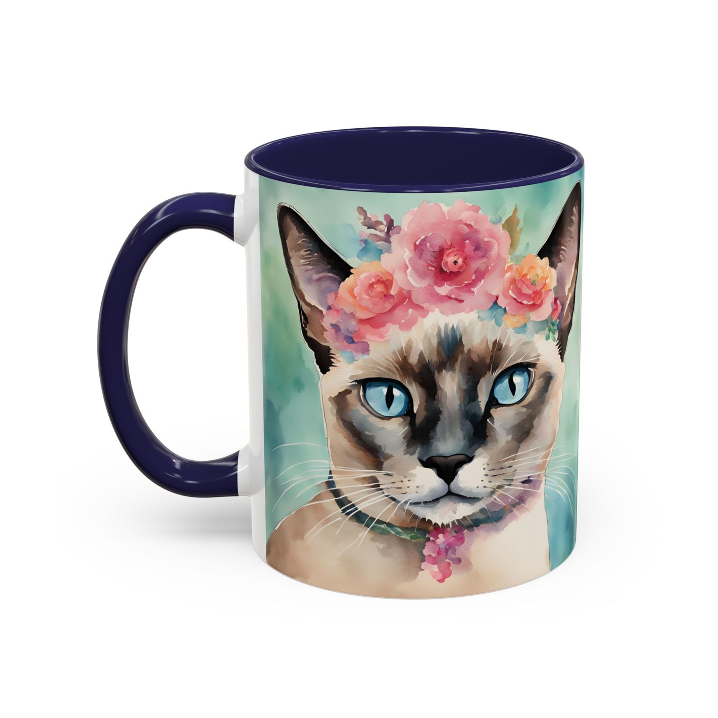 Floral Siamese Cat 01 Accent Coffee Mug - 11oz Perfect for Cat Lovers & Gifts