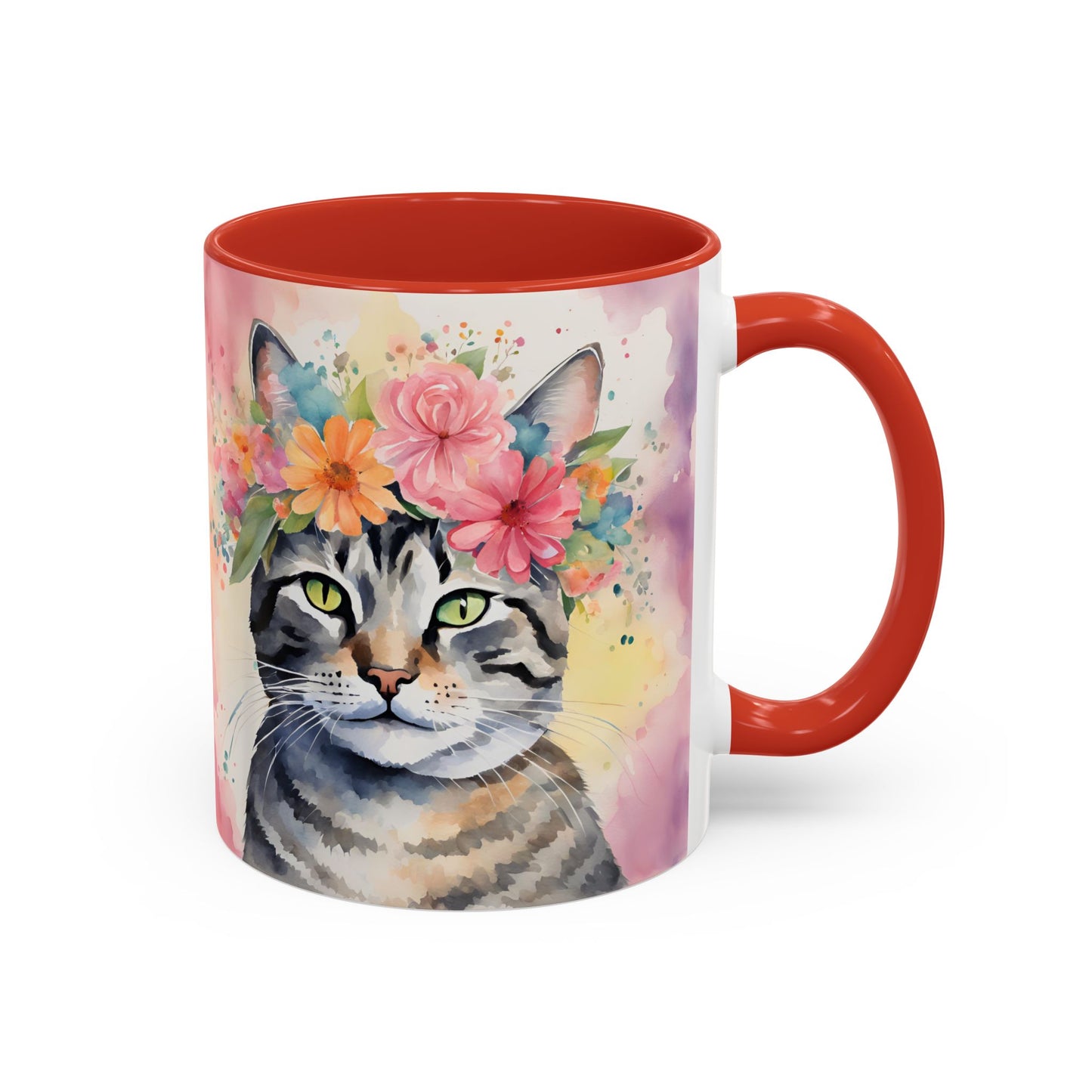 Floral Tabby Cat 02 Accent Coffee Mug - 11oz Perfect for Cat Lovers & Gifts