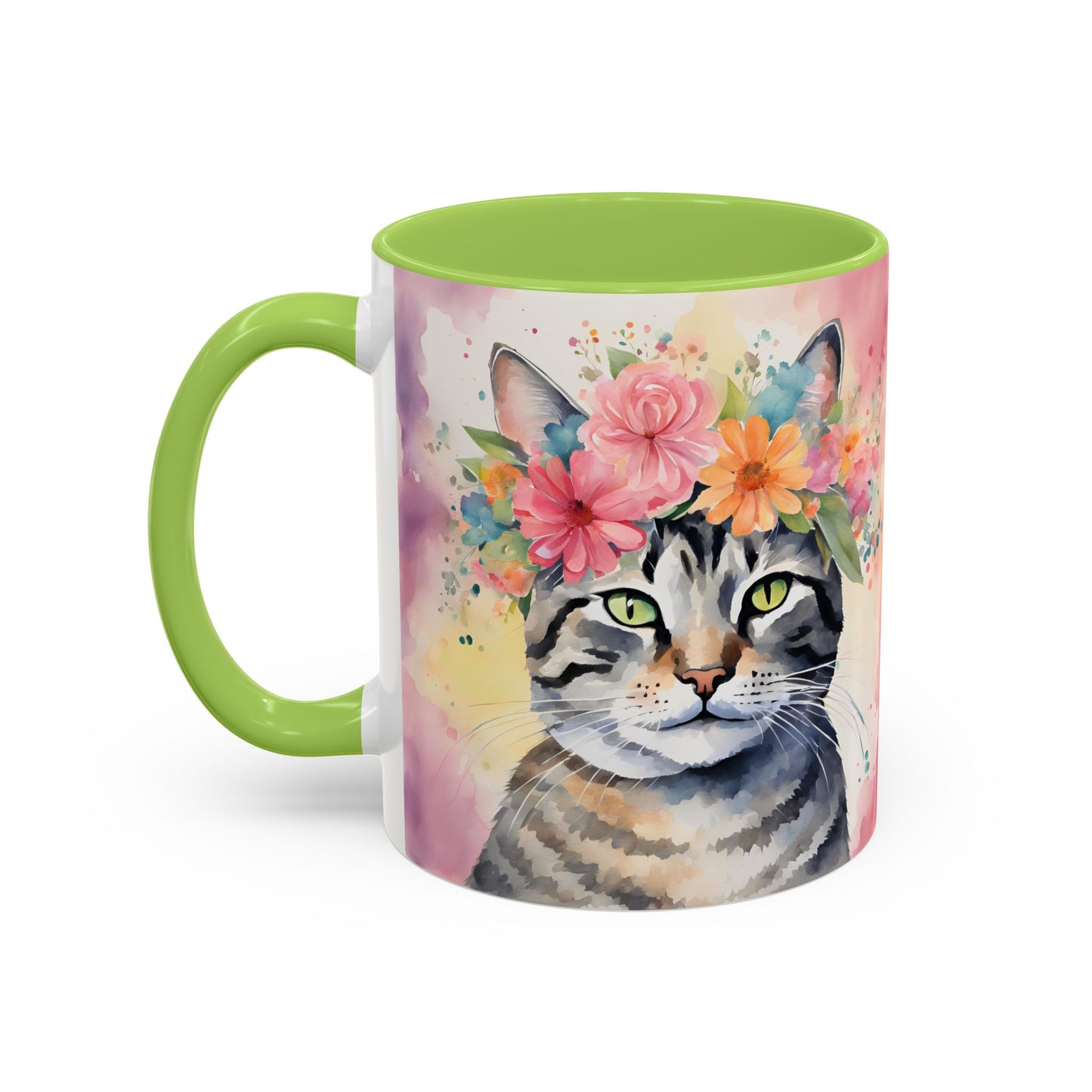 Floral Tabby Cat 02 Accent Coffee Mug - 11oz Perfect for Cat Lovers & Gifts