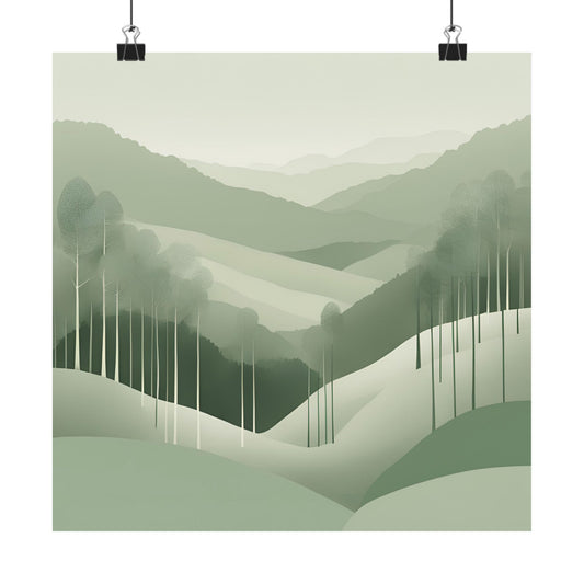 On The Hillside Green 18 Matte Square Posters