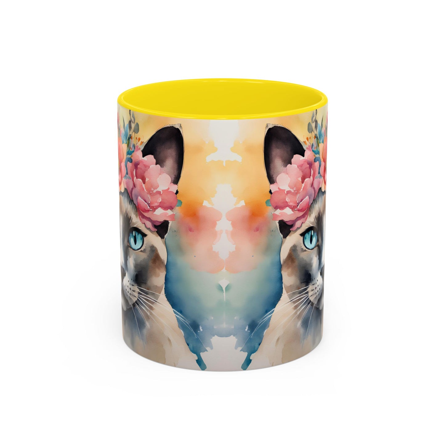Floral Siamese Cat 02 Accent Coffee Mug - 11oz Perfect for Cat Lovers & Gifts