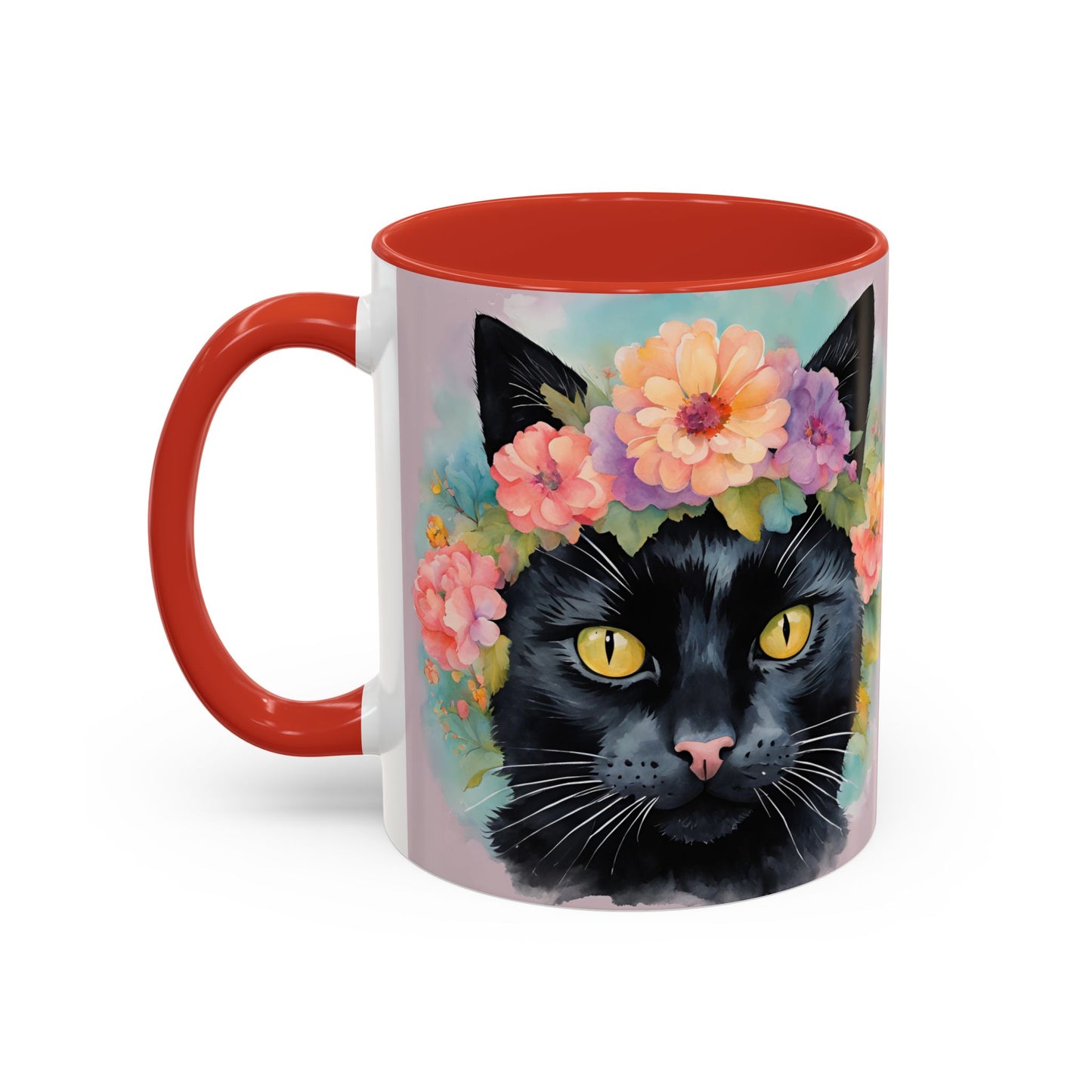 Floral Black Cat 01 Accent Coffee Mug - 11oz Perfect for Cat Lovers & Gifts
