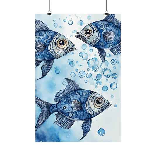 Abstract fish blue 1 Matte Vertical Posters