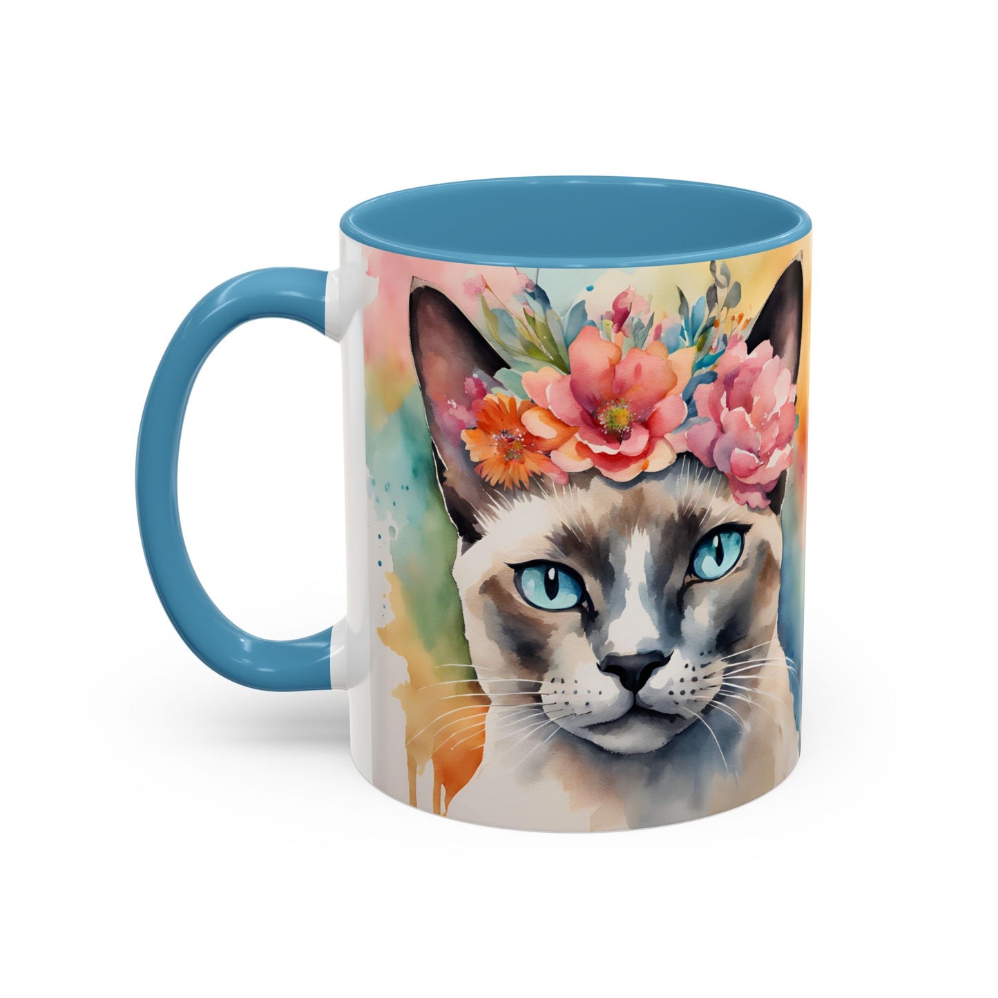 Floral Siamese Cat 02 Accent Coffee Mug - 11oz Perfect for Cat Lovers & Gifts