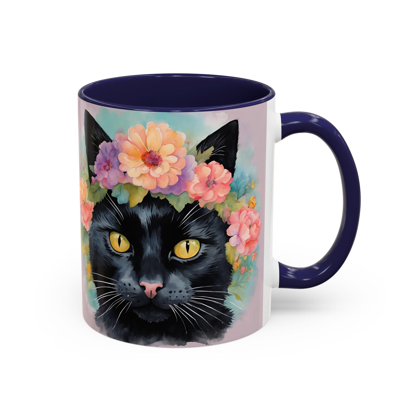 Floral Black Cat 01 Accent Coffee Mug - 11oz Perfect for Cat Lovers & Gifts