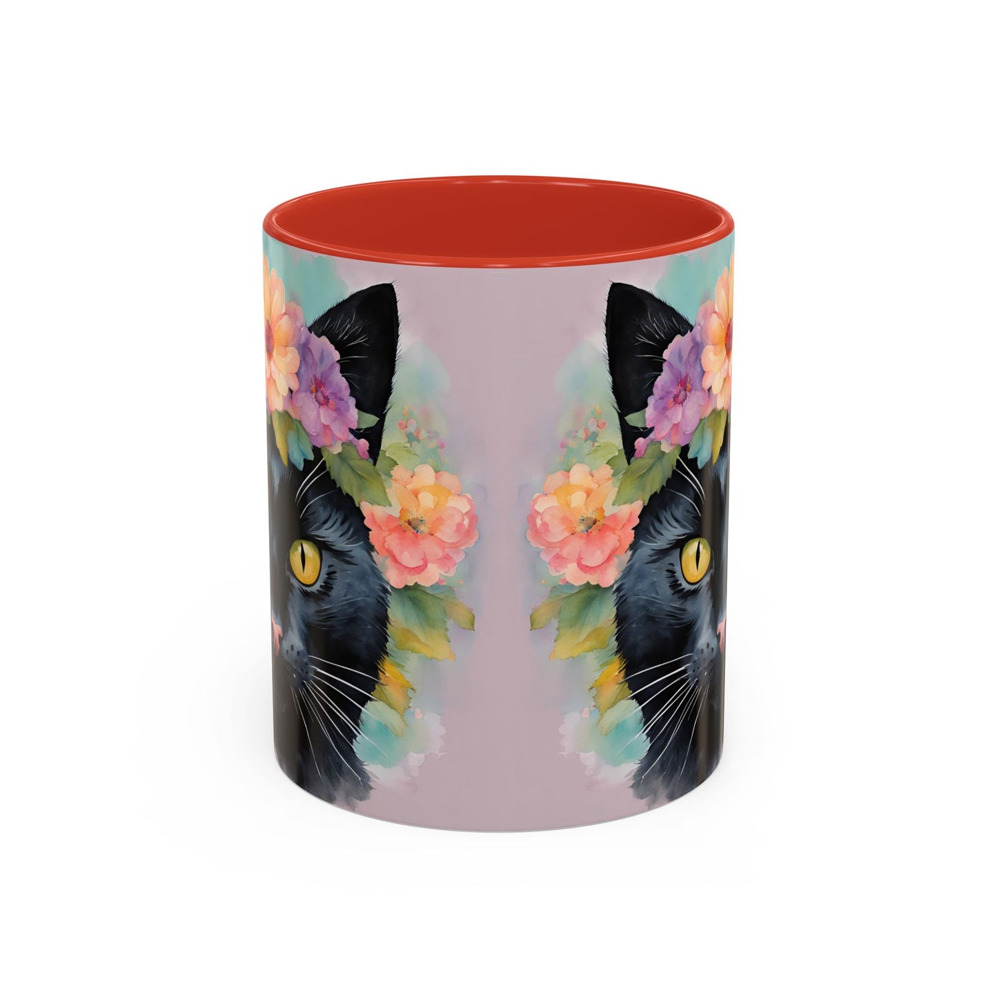 Floral Black Cat 01 Accent Coffee Mug - 11oz Perfect for Cat Lovers & Gifts