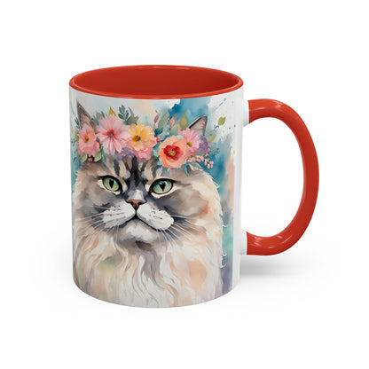 Floral Siamese Cat 01 Accent Coffee Mug - 11oz Perfect for Cat Lovers & Gifts