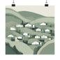 On The Hillside Green 7 Matte Square Posters