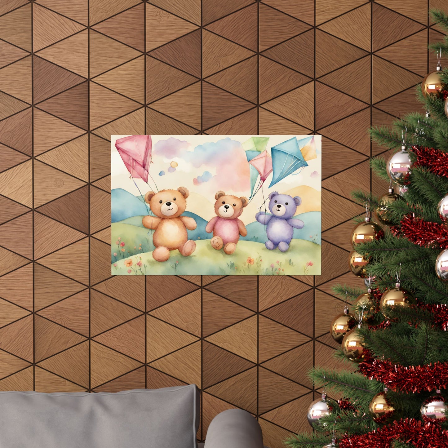Nursery Teddies with Kites 3 Matte Horizontal Posters