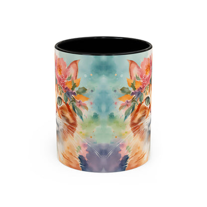 Floral Ginger Cat 02 Accent Coffee Mug - 11oz Perfect for Cat Lovers & Gifts