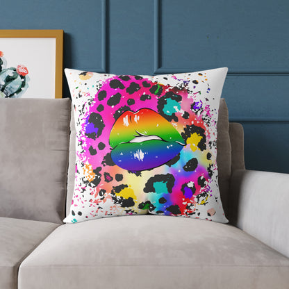Splash Cheetah Rainbow Lips Poly Pillow