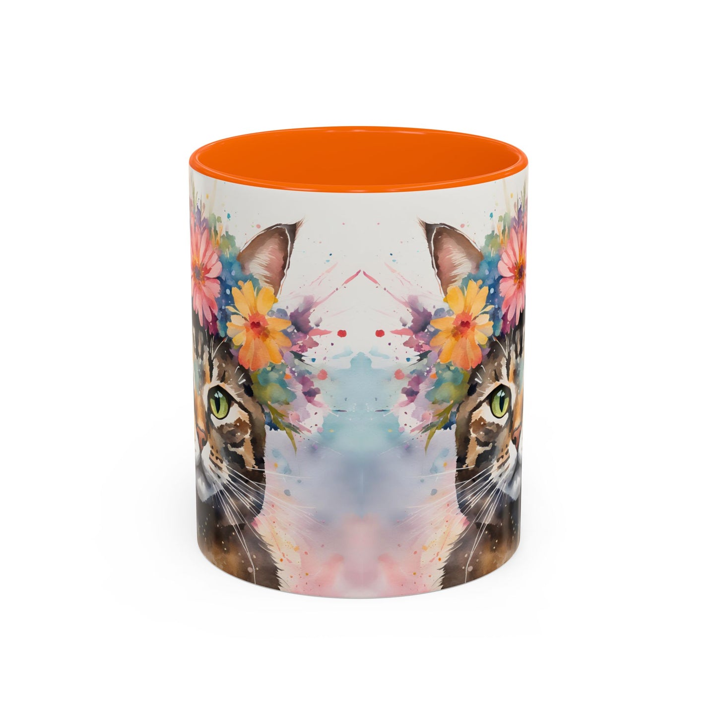 Floral Tabby Cat 03 Accent Coffee Mug - 11oz Perfect for Cat Lovers & Gifts