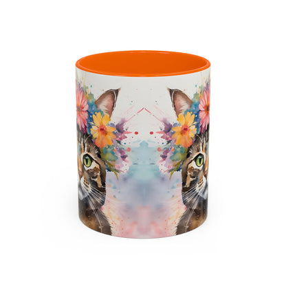 Floral Tabby Cat 03 Accent Coffee Mug - 11oz Perfect for Cat Lovers & Gifts