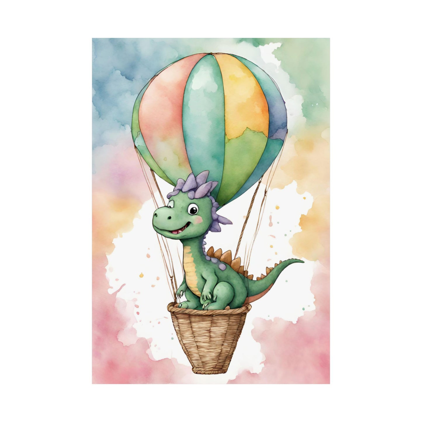 Nursery Dinosaur in a Hot Air Ballon 1 Matte Vertical Posters