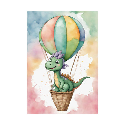Nursery Dinosaur in a Hot Air Ballon 1 Matte Vertical Posters