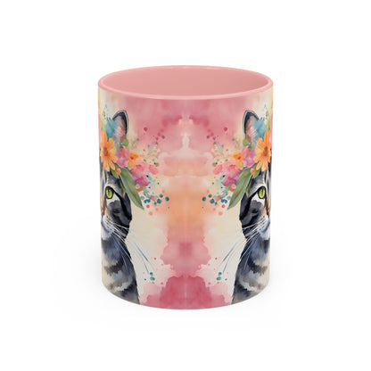 Floral Tabby Cat 02 Accent Coffee Mug - 11oz Perfect for Cat Lovers & Gifts