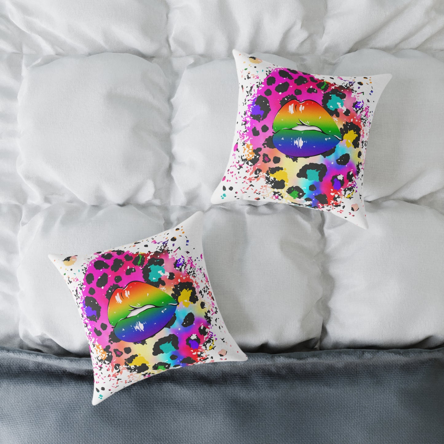 Splash Cheetah Rainbow Lips Poly Pillow