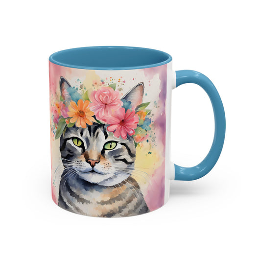 Floral Tabby Cat 02 Accent Coffee Mug - 11oz Perfect for Cat Lovers & Gifts