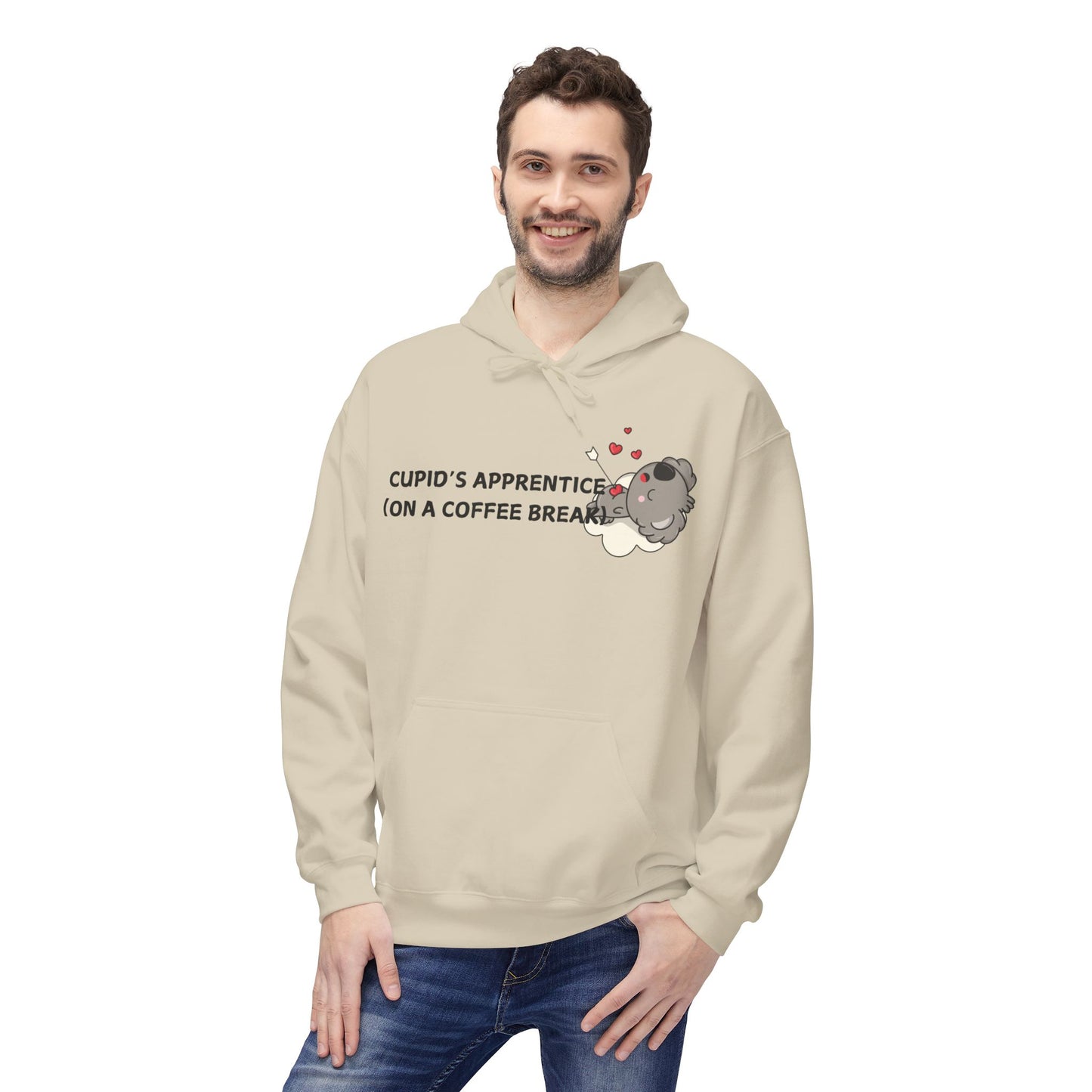 Cupid’s Apprentice (On A Coffee Break) Mens Valentines Hoodie