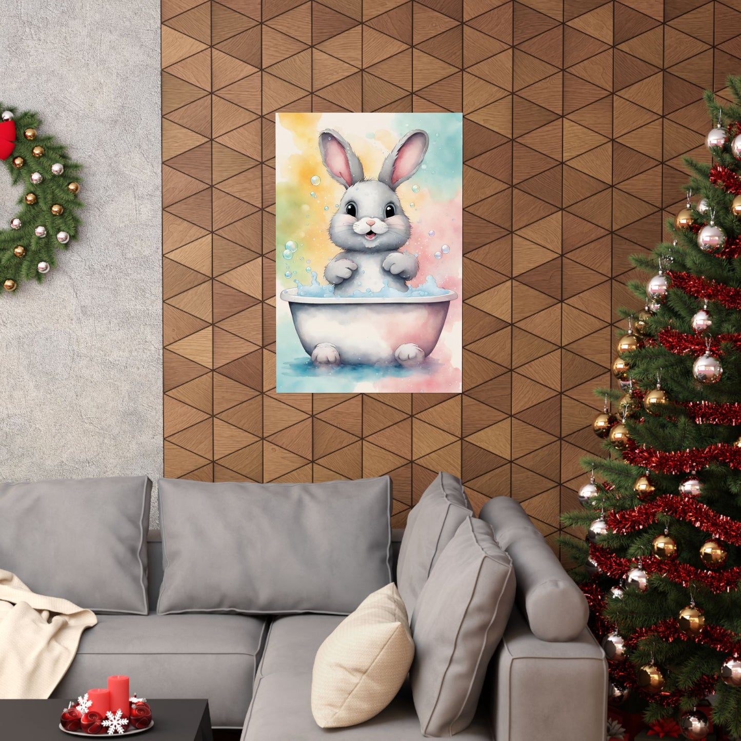 Nursery Bunny in the Bath 2 Matte Vertical Posters