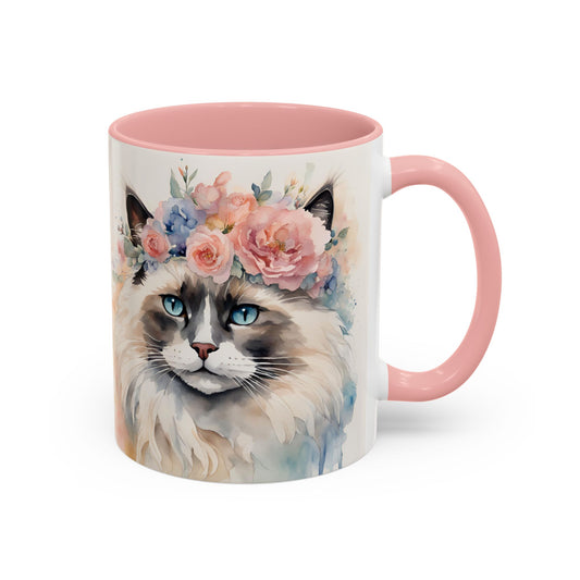 Floral Siamese Cat 04 Accent Coffee Mug - 11oz Perfect for Cat Lovers & Gifts