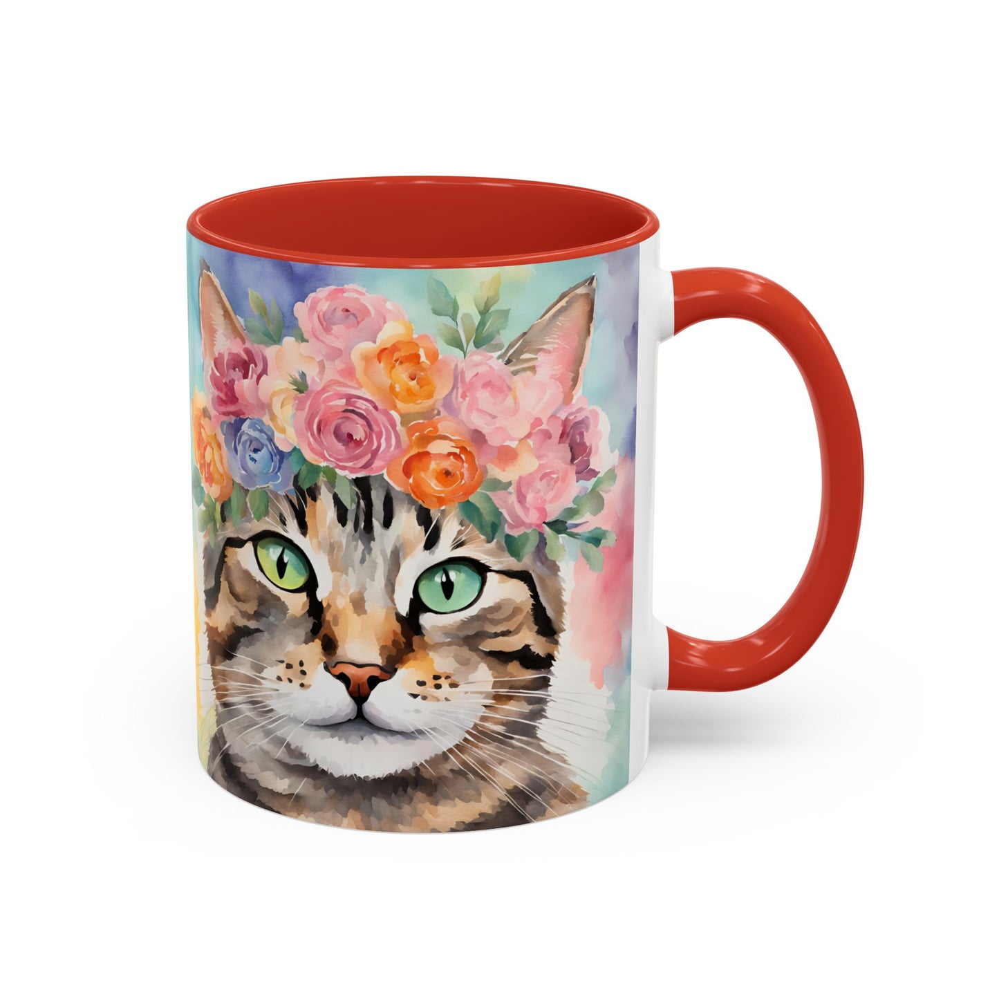 Floral Tabby Cat 01 Accent Coffee Mug - 11oz Perfect for Cat Lovers & Gifts